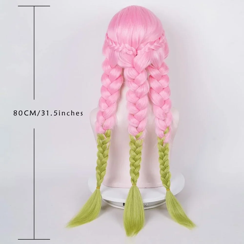 ✨ Women's Max Beauty Anime Pink and Green Wigs Cosplay Braided Hairs Pigtails - Picture 7 of 9